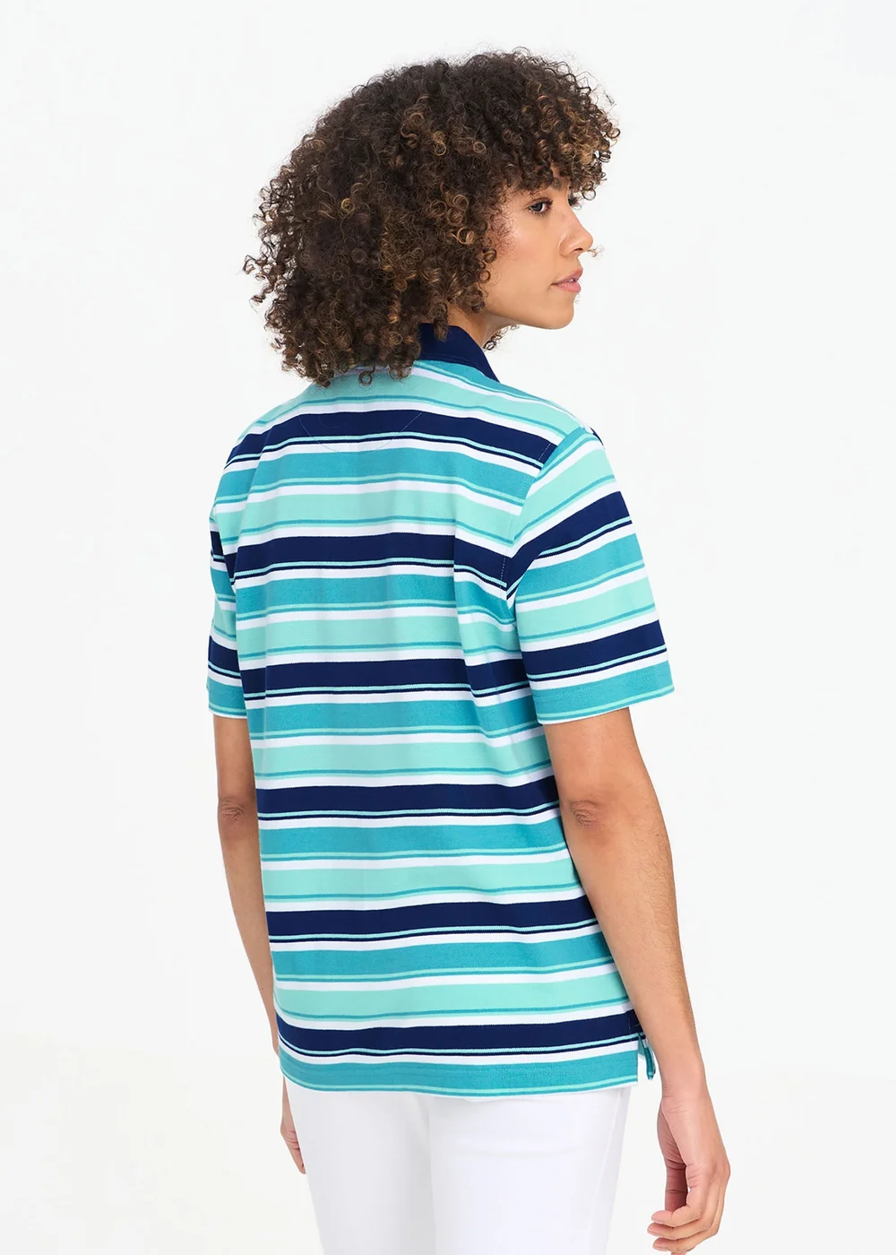 Cotton Traders Aqua Short Sleeve Stripe Polo Aqua Marine - S Image 2