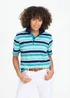 Cotton Traders Aqua Short Sleeve Stripe Polo Aqua Marine - S Image 1