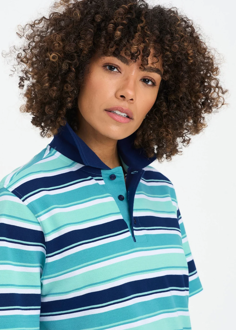 Cotton Traders Aqua Short Sleeve Stripe Polo Aqua Marine - S Image 3