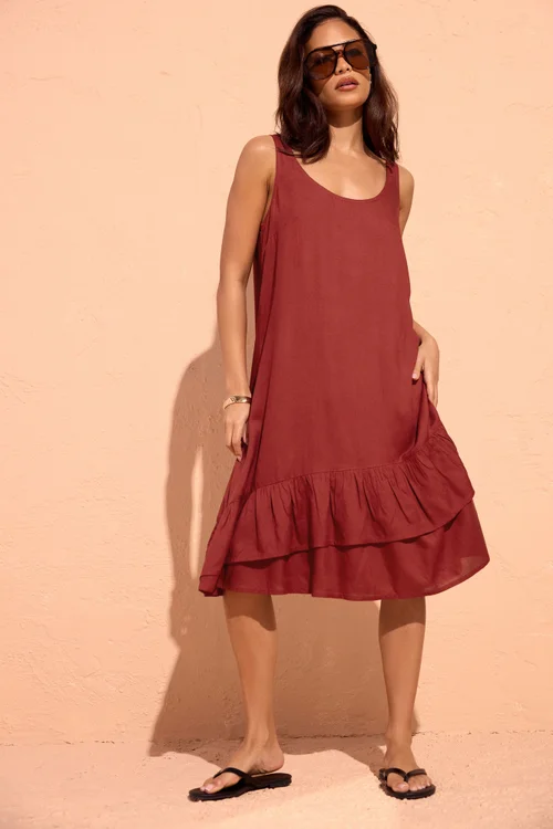 PixieGirl Petite Dark Red Asymmetric Frill Midi Dress - 12 Image 1