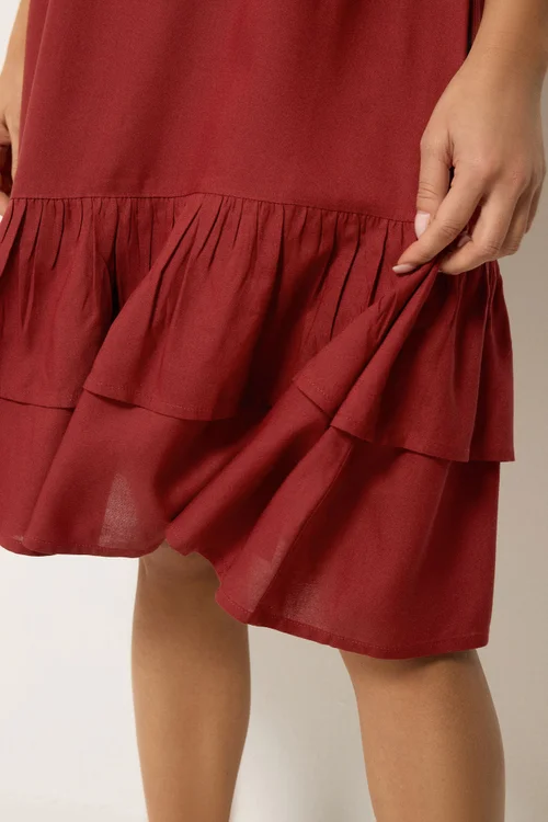 PixieGirl Petite Dark Red Asymmetric Frill Midi Dress - 12 Image 5