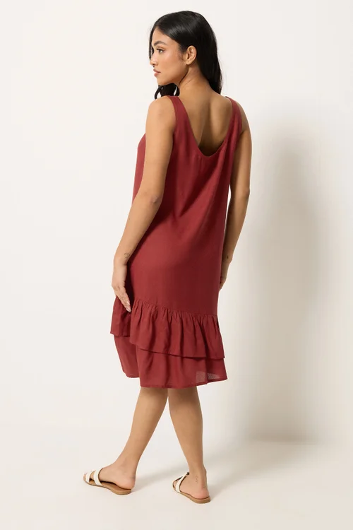 PixieGirl Petite Dark Red Asymmetric Frill Midi Dress - 12 Image 4