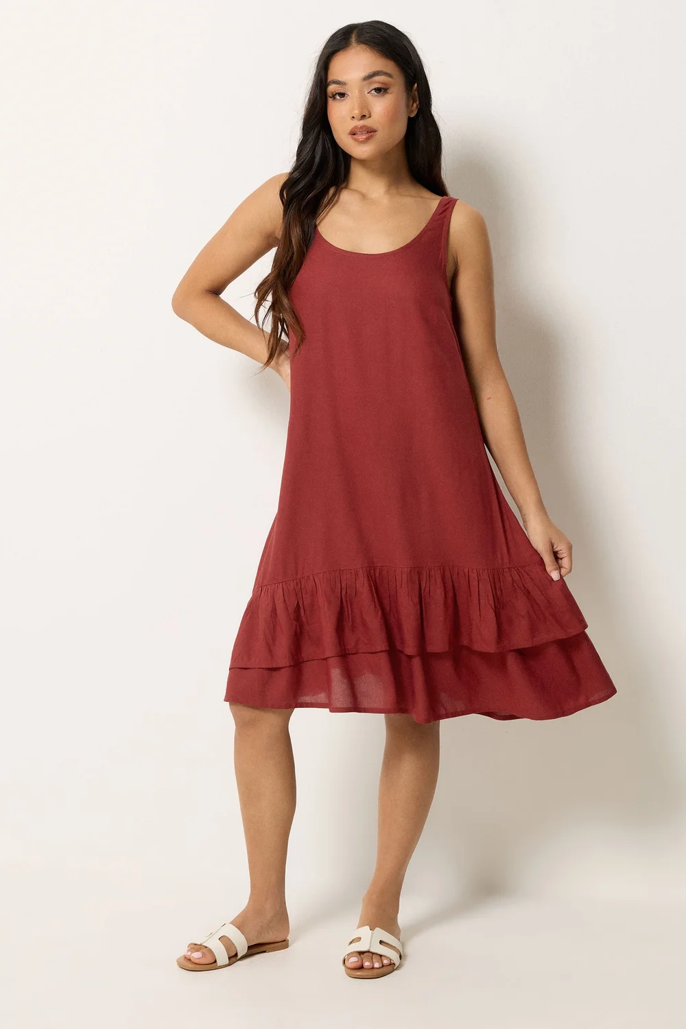 PixieGirl Petite Dark Red Asymmetric Frill Midi Dress - 12 Image 3