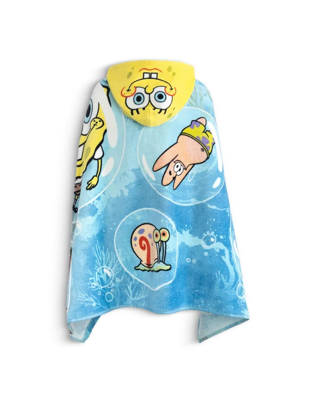 Vanilla Underground SpongeBob SquarePants Boys Blue Multi Character Poncho Towel (One Size)