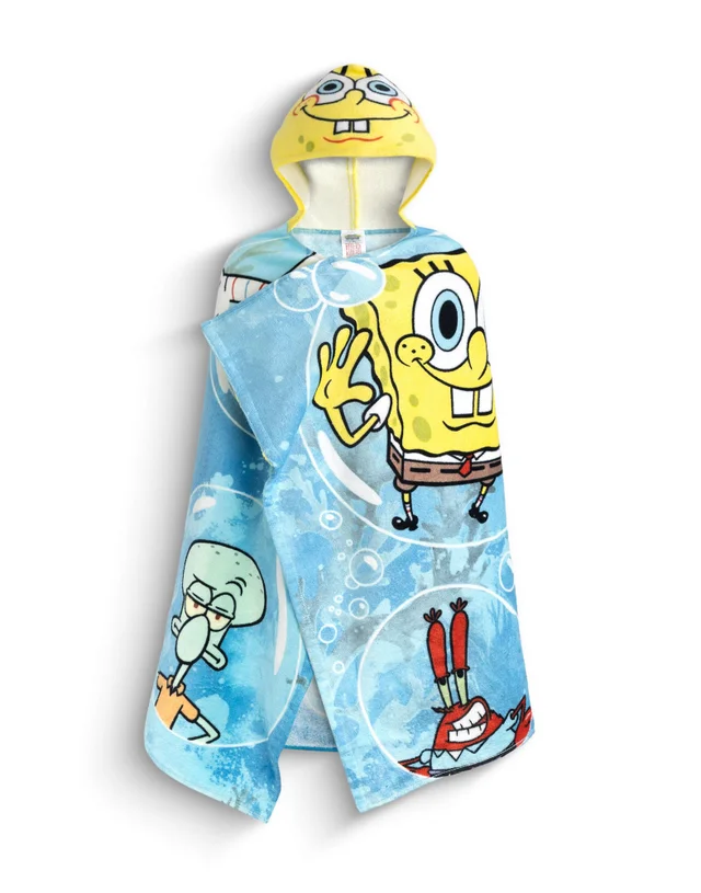 Vanilla Underground SpongeBob SquarePants Boys Blue Multi Character Poncho Towel (One Size)
