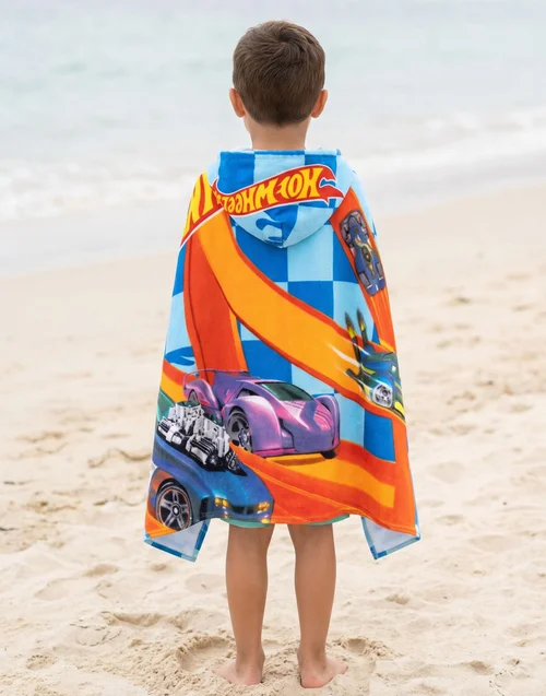 Vanilla Underground Hot Wheels Boys Blue Race Track Poncho Towel (One Size) - One Size Image 4