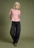 Neon Rose Red Cotton Nautical Stripe Puff Sleeve Blouse - L Image 4
