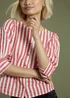 Neon Rose Red Cotton Nautical Stripe Puff Sleeve Blouse - L Image 3