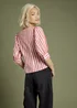 Neon Rose Red Cotton Nautical Stripe Puff Sleeve Blouse - L Image 2