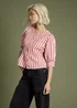 Neon Rose Red Cotton Nautical Stripe Puff Sleeve Blouse - L Image 5