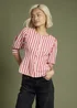 Neon Rose Red Cotton Nautical Stripe Puff Sleeve Blouse - L Image 1