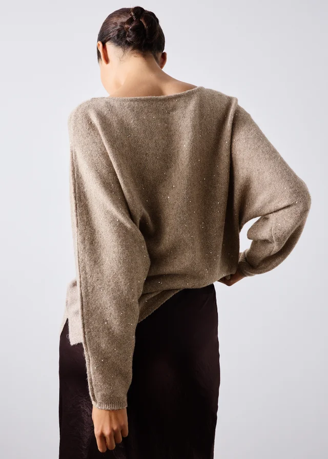 Mocha Sequin Yarn Sweatshirt