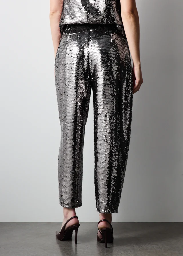 Silver Sequin Straight Leg Co Ord Trousers
