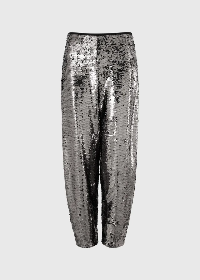 Silver Sequin Straight Leg Co Ord Trousers
