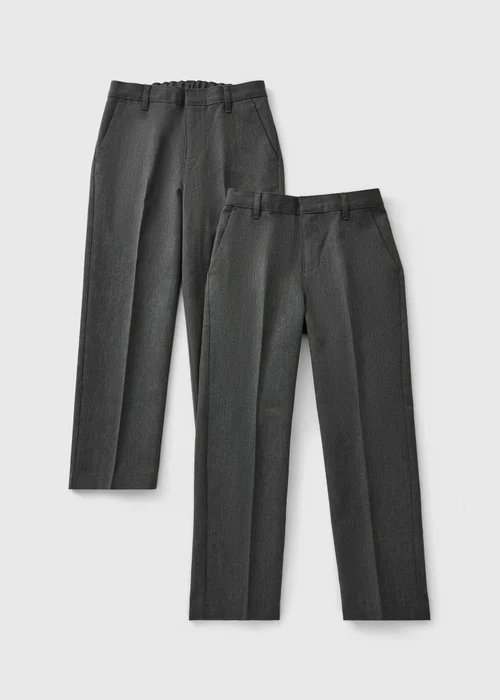 2 Pack Boys Grey Regular Fit Trousers (3-16 Yrs) - Age 5 Years Image 1