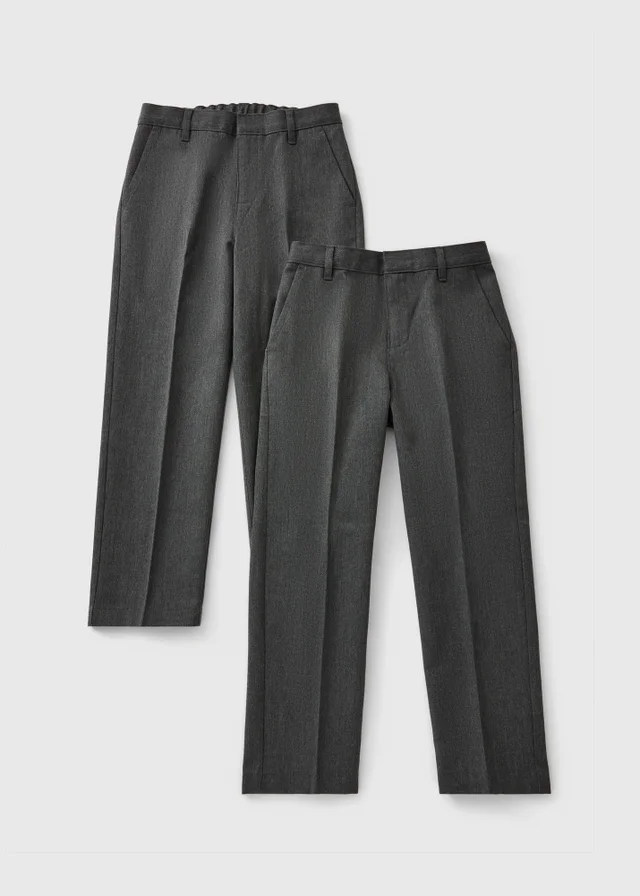 2 Pack Boys Grey Regular Fit Trousers (3-16 Yrs)
