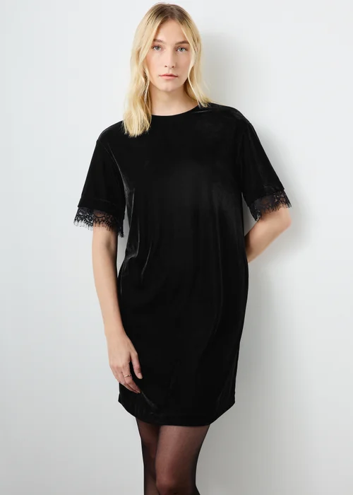 Black Velvet Lace Embellished Dress - 8 Image 1