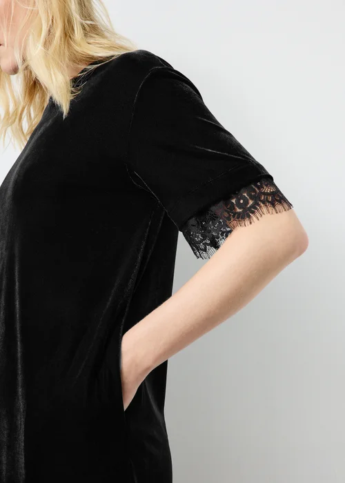 Black Velvet Lace Embellished Dress - 8 Image 3