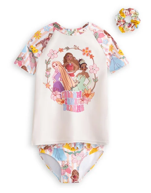 Vanilla Underground Disney Girls Pink Princess 3 Piece Swim Set (2-10 Years) - 7-8 Yrs Image 1