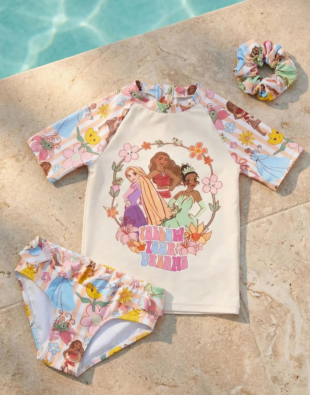 Vanilla Underground Disney Girls Pink Princess 3 Piece Swim Set (2-10 Years) - 7-8 Yrs Image 5