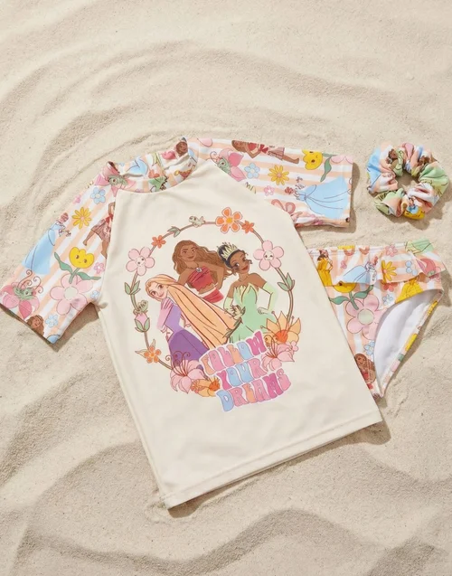 Vanilla Underground Disney Girls Pink Princess 3 Piece Swim Set (2-10 Years) - 7-8 Yrs Image 4