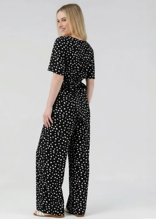 Wednesday’s Girl Black Polka Dot V-Neck Button Tie Fastening Wide-Leg Jumpsuit - 10 Image 4