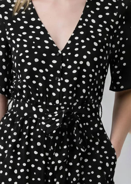Wednesday’s Girl Black Polka Dot V-Neck Button Tie Fastening Wide-Leg Jumpsuit - 10 Image 3