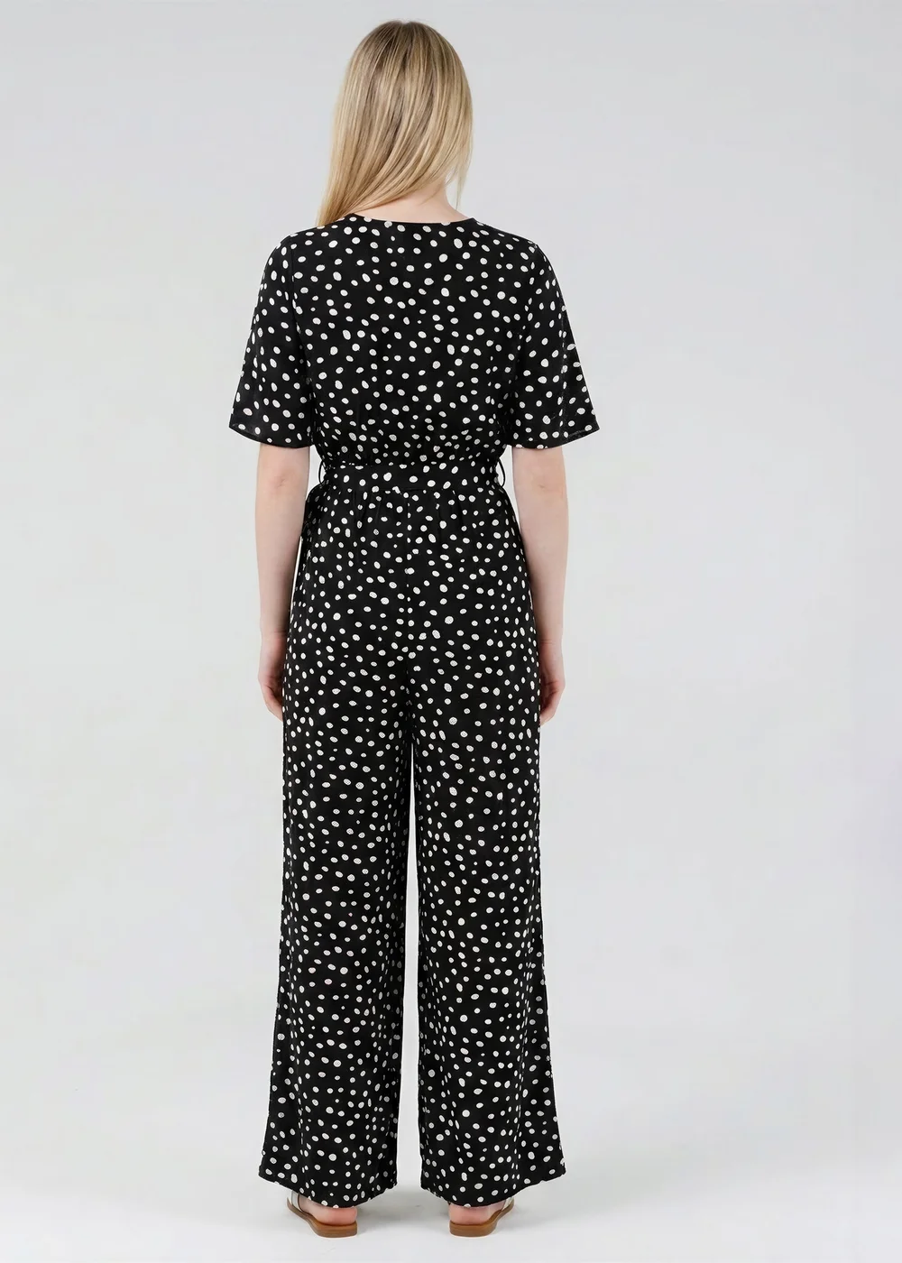 Wednesday’s Girl Black Polka Dot V-Neck Button Tie Fastening Wide-Leg Jumpsuit - 10 Image 2