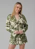 Wednesday’s Girl Green Floral Print Satin-Style Plunge Neck Tie Long Sleeve Playsuit - 10 Image 1