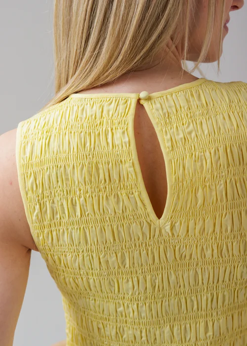 Wednesday’s Girl Yellow Cotton Shirred Puff Skirt High Crew Neck Sleeveless Mini Dress - 8 Image 4