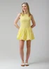 Wednesday’s Girl Yellow Cotton Shirred Puff Skirt High Crew Neck Sleeveless Mini Dress - 8 Image 1