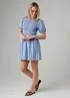 Wednesday’s Girl Blue Cotton Striped Shirred Puff Sleeve Mini Dress - 22 Image 1