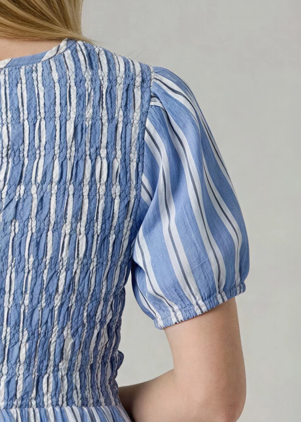Wednesday’s Girl Blue Cotton Striped Shirred Puff Sleeve Mini Dress - 22 Image 3