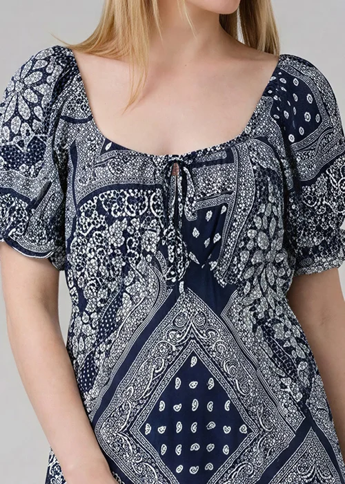Wednesday’s Girl Blue Bohemian-Print Short Puff Sleeve Milkmaid Midi Dress - 12 Image 3
