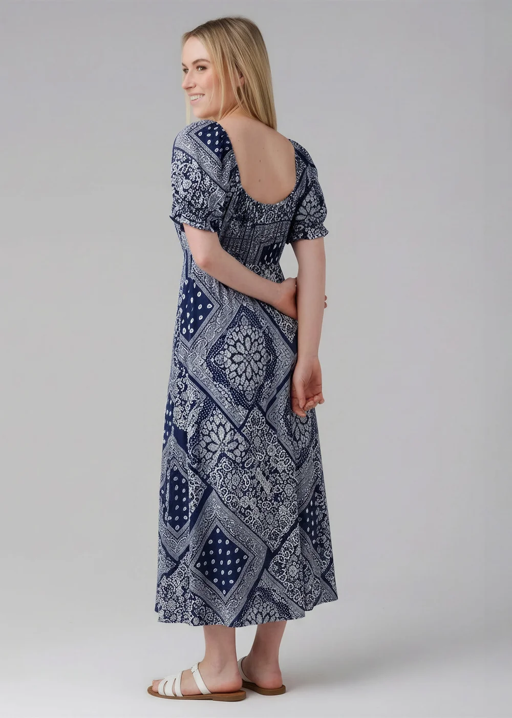 Wednesday’s Girl Blue Bohemian-Print Short Puff Sleeve Milkmaid Midi Dress - 12 Image 2