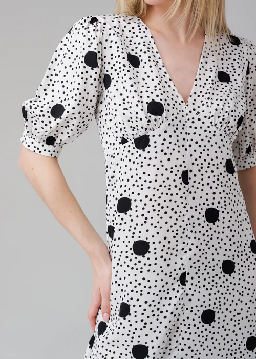 Influence White Polka Dot V-Neck Short Puff Sleeve Midi Dress - 12 Image 3