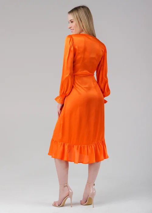 Influence Orange Wrap Frill Long Sleeve V-Neck Midi Dress - 10 Image 2