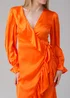 Influence Orange Wrap Frill Long Sleeve V-Neck Midi Dress - 10 Image 3