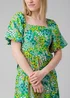 Influence Green Floral Puff Short Sleeve Square Neck Elasticated Midi Dress - 10 Image 3