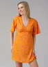 Influence Orange Ditsy Floral Print V-Neck Short Flutter Sleeve Mini Dress - 14 Image 1