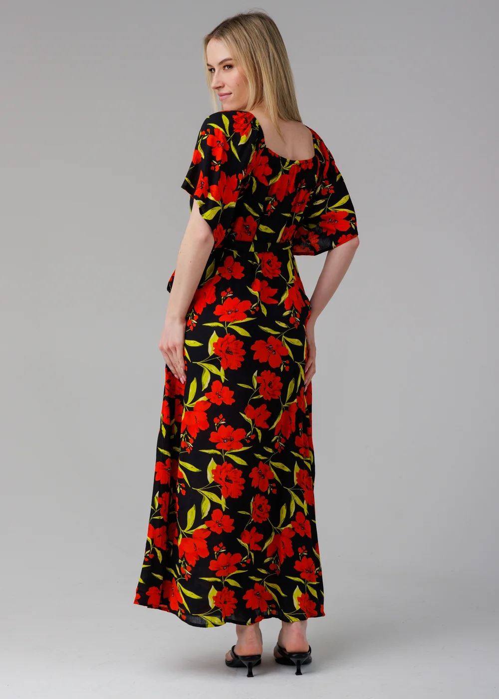 Influence Red Floral V-Neck Short Sleeve Front Slit Maxi Dress - 8 Image 2