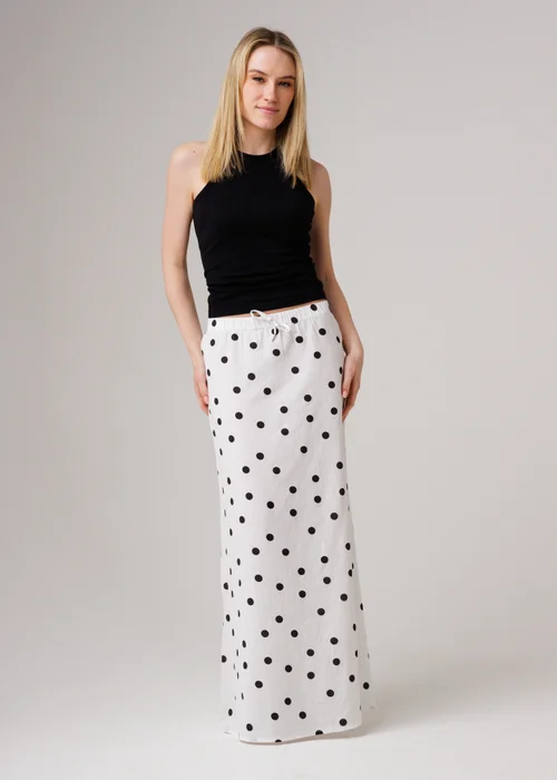 Influence White Cotton Blend Polka Dot Elasticated Maxi Skirt - 12 Image 4
