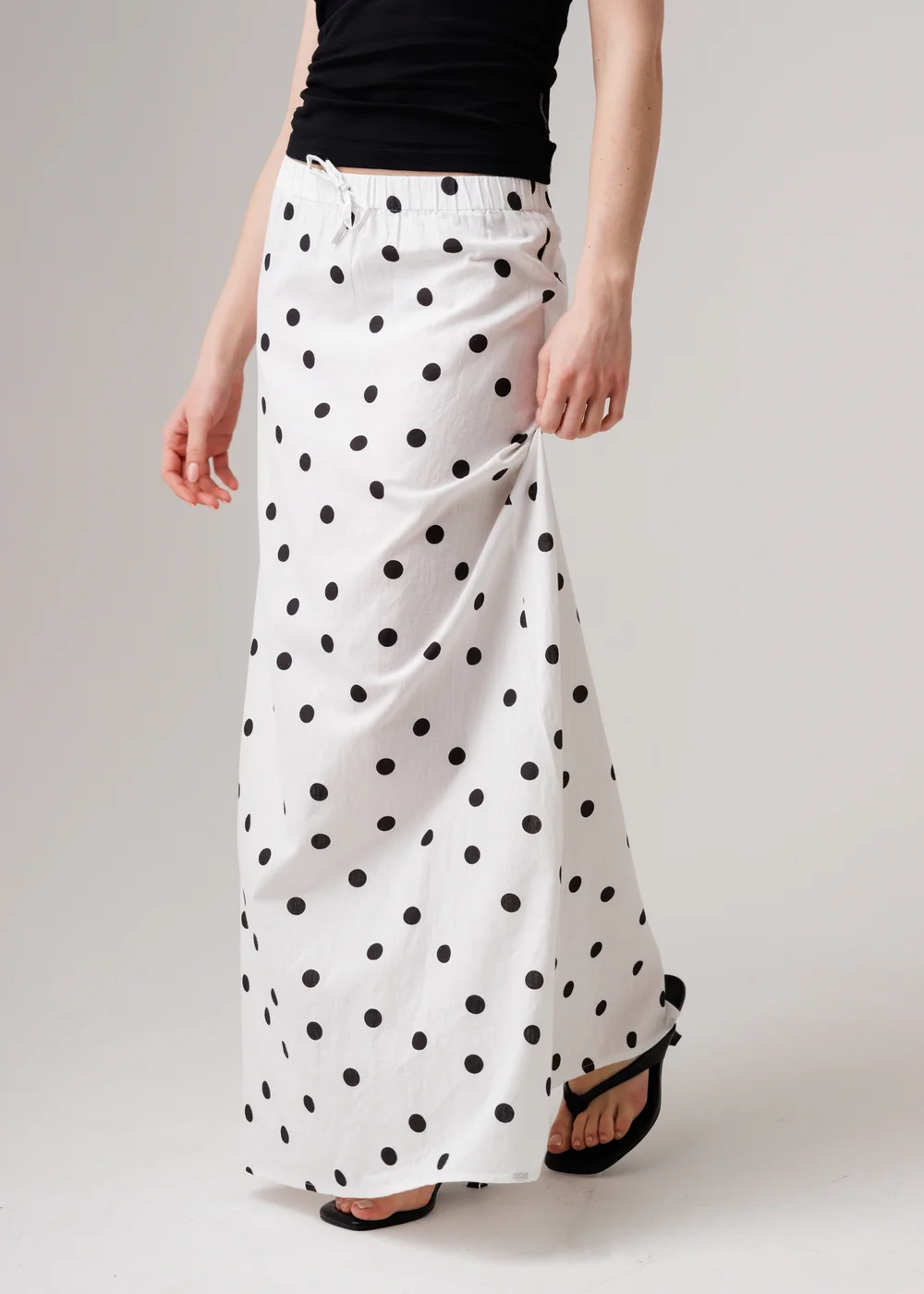 Influence White Cotton Blend Polka Dot Elasticated Maxi Skirt - 12 Image 1