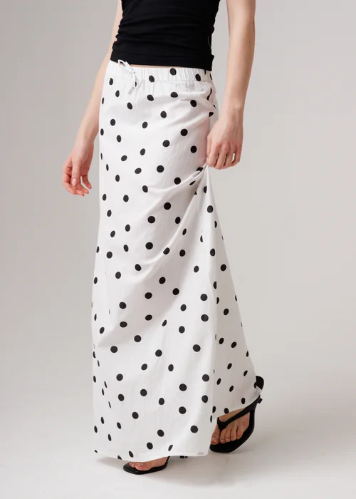 Influence White Cotton Blend Polka Dot Elasticated Maxi Skirt - 12 Image 1