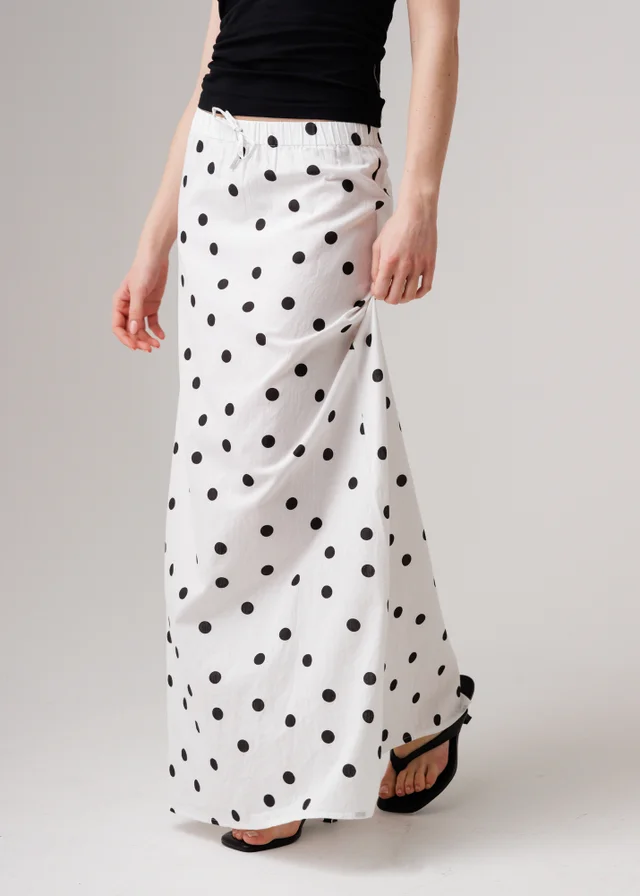 Influence White Cotton Blend Polka Dot Elasticated Maxi Skirt
