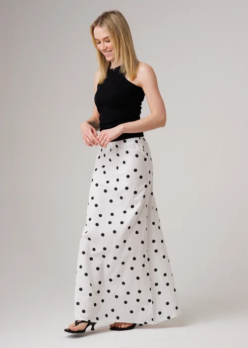 Influence White Cotton Blend Polka Dot Elasticated Maxi Skirt - 12 Image 3