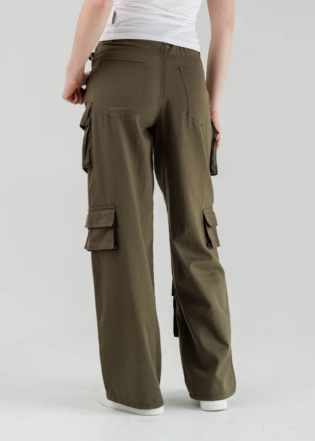 Influence Khaki Cargo-Style Wide Leg Trousers