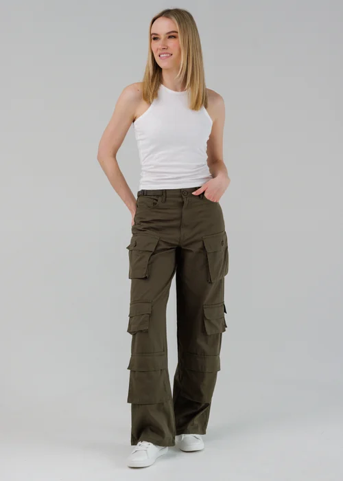 Influence Khaki Cargo-Style Wide Leg Trousers - 10 Image 4
