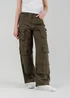 Influence Khaki Cargo-Style Wide Leg Trousers - 10 Image 1