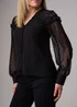 Influence Black Lace Semi-Sheer Long Sleeve Ruffled V-Neck Blouse - 14 Image 3